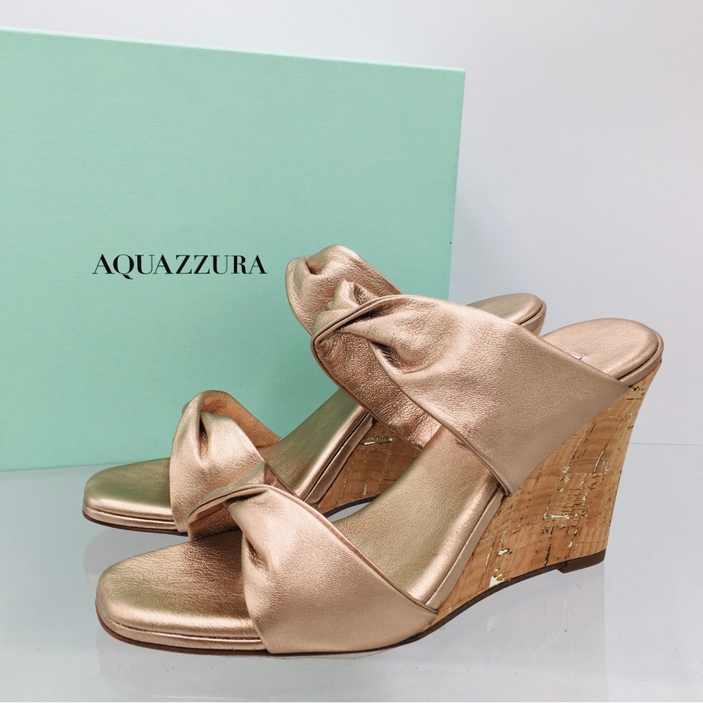AQUAZZURA Twist Wedge 85  - Light Copper Nappa Women’s Sandals Size EU 37 M